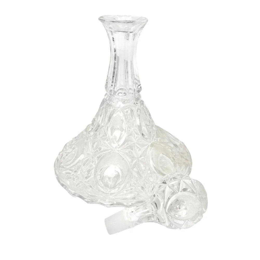 Vintage Cut Crystal Ships Decanter Wide Base with Stopper‎ Clear Heavy